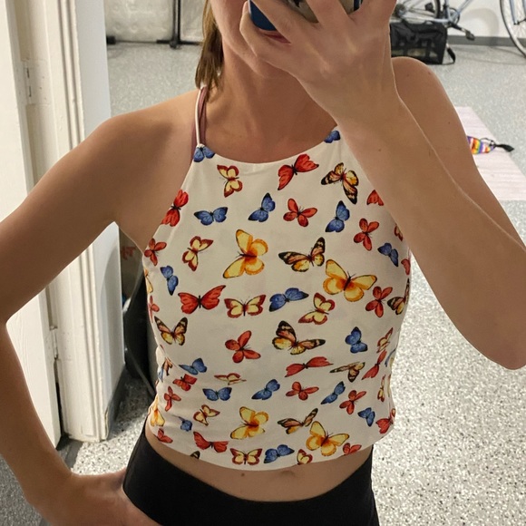 Urban Outfitters Tops - Butterfly Y2k 2000s crop top high neck multicolor NWT